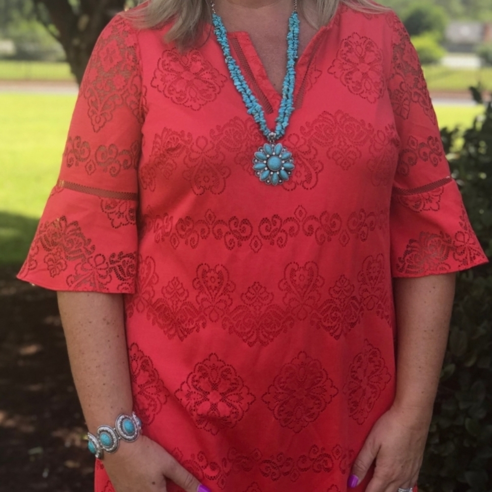 Crochet v neck dress